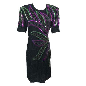 Allyson Whitmore Evening Sequin Shift Dress Round Neck Knee Length Size Small